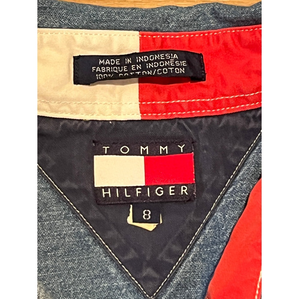 Tommy Hilfiger Denim Shirt Women 8 Blue Button Down Long Sleeve Striped Cuff 90s - Picture 4 of 8